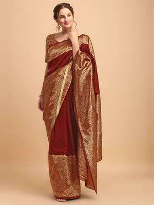 Maroon banarasi silk Woven Design Banarasi Saree 1