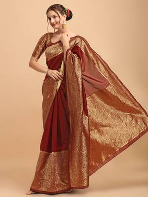 Maroon banarasi silk Woven Design Banarasi Saree 2