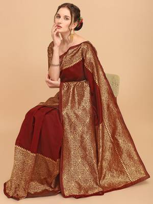 Maroon banarasi silk Woven Design Banarasi Saree 4