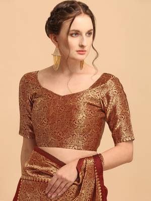 Maroon banarasi silk Woven Design Banarasi Saree 5