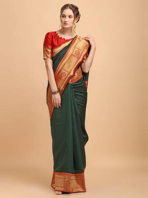 Green & Red banarasi silk Woven Design Banarasi Saree 1
