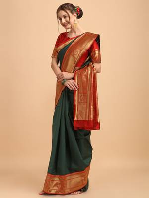 Green & Red banarasi silk Woven Design Banarasi Saree 2