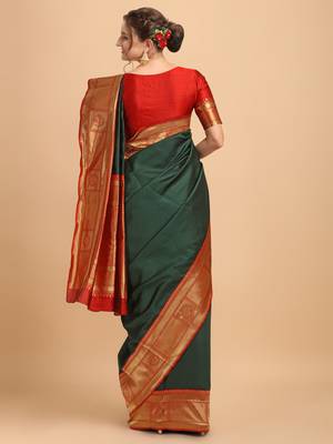 Green & Red banarasi silk Woven Design Banarasi Saree 3