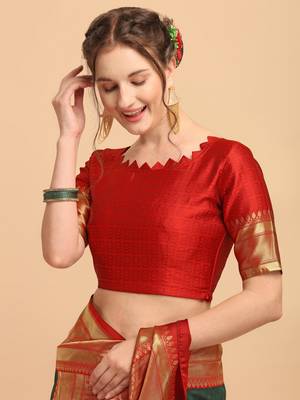 Green & Red banarasi silk Woven Design Banarasi Saree 5