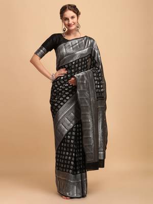 Black banarasi silk Woven Design Banarasi Saree 1
