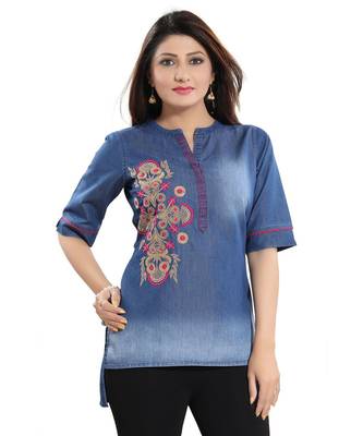 Denim Dream kurti with Beautiful Embroidery Short Top for Everyday Wear 1