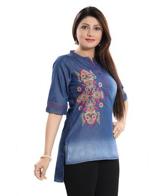 Denim Dream kurti with Beautiful Embroidery Short Top for Everyday Wear 3