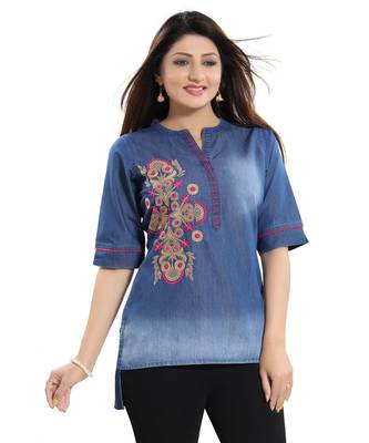 Denim Dream kurti with Beautiful Embroidery Short Top for Everyday Wear 4