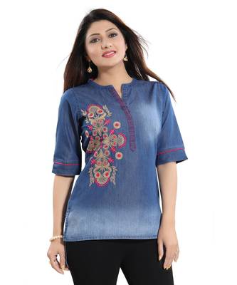 Denim Dream kurti with Beautiful Embroidery Short Top for Everyday Wear 5