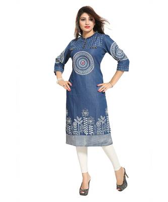 Denim kurti with Beads and Thread Work 3