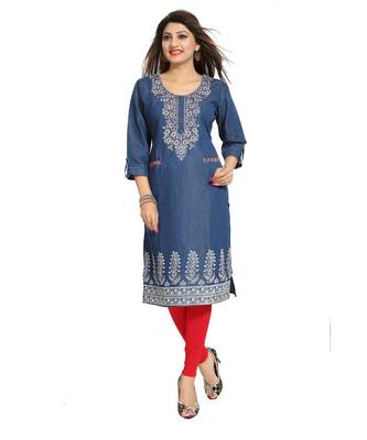 Denim kurti with Pockets and Thread Work 1