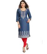 Denim kurti with Pockets and Thread Work