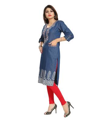 Denim kurti with Pockets and Thread Work 3