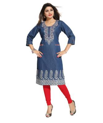 Denim kurti with Pockets and Thread Work 4