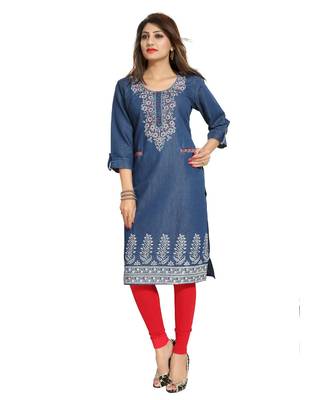 Denim kurti with Pockets and Thread Work 5