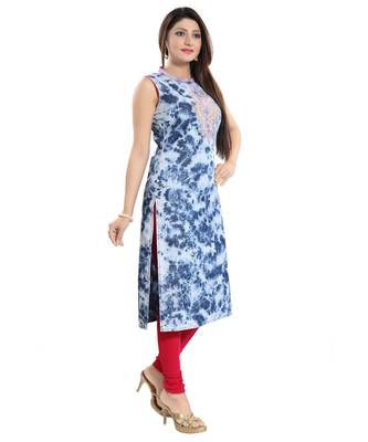 Beautiful Batik Denim Sleeveless kurti with Embroidery 3