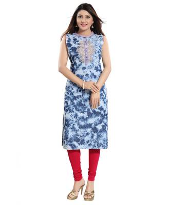 Beautiful Batik Denim Sleeveless kurti with Embroidery 4