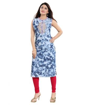Beautiful Batik Denim Sleeveless kurti with Embroidery 5