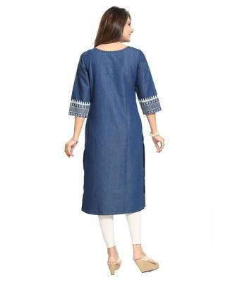 Pristine Floral Printed Denim Kurti with Pom Pom and Bead Accessory 2