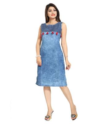Zesty Denim Fabric Light Blue Sleeveless kurti from Snehal Creations 1