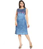 Zesty Denim Fabric Light Blue Sleeveless kurti from Snehal Creations
