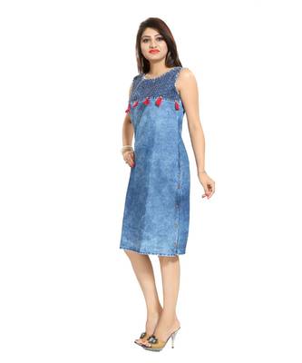 Zesty Denim Fabric Light Blue Sleeveless kurti from Snehal Creations 3