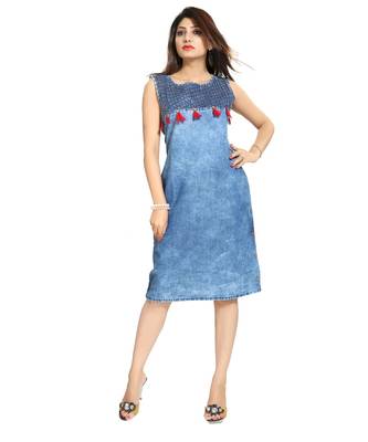 Zesty Denim Fabric Light Blue Sleeveless kurti from Snehal Creations 4