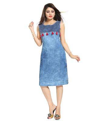 Zesty Denim Fabric Light Blue Sleeveless kurti from Snehal Creations 5
