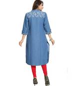 Blue Designer Printed Denim Long Kurti for The Season