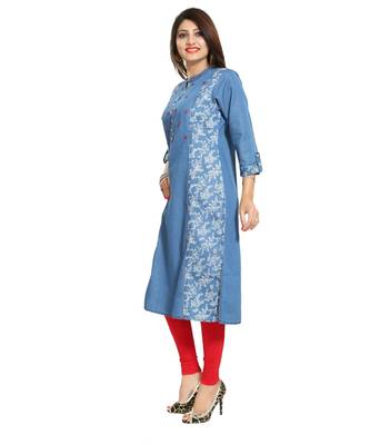 Blue Designer Printed Denim Long Kurti for The Season 2