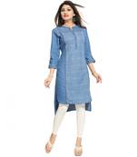 Desire Denim Asymmetrical kurti with Roll On Sleeve Style