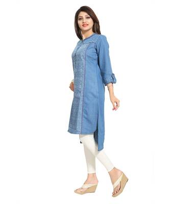 Desire Denim Asymmetrical kurti with Roll On Sleeve Style 3