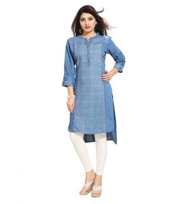 Desire Denim Asymmetrical kurti with Roll On Sleeve Style 4