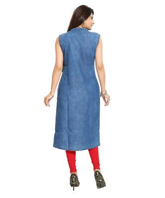Zesty Denim Fabrics Sleeveless kurti with Red Embroidery 2