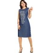 Decent Dark Blue Denim Fabric Sleeveless kurti for Women