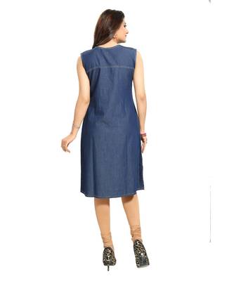 Decent Dark Blue Denim Fabric Sleeveless kurti for Women 2
