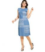 Peppy Printed Light Blue Denim Sleeveless Kurti  for Everyday Wear