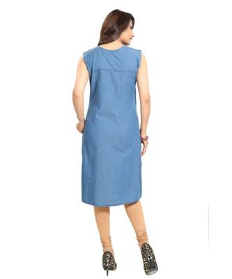Peppy Printed Light Blue Denim Sleeveless Kurti  for Everyday Wear 2