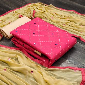 Pink & Cream Cotton Embroidered & Mirror Work Salwar Suit For Women 1