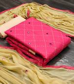 Pink & Cream Cotton Embroidered & Mirror Work Salwar Suit For Women