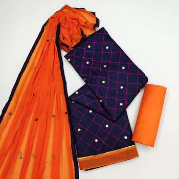 Blue & Orange Cotton Embroidered & Mirror Work Salwar Suit For Women 1