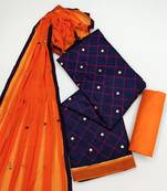Blue & Orange Cotton Embroidered & Mirror Work Salwar Suit For Women