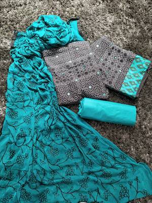 Black & Rama Green Cotton Embroidered & Mirror Work Salwar Suit For Women 1