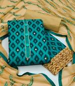 Rama Green & Beige Cotton Embroidered & Mirror Work Salwar Suit For Women