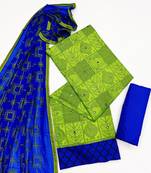 Parrot Green & Blue Cotton Embroidered & Mirror Work Salwar Suit For Women