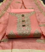Pink Chanderi Women's Palazzo Suit With Heavy Embroidered Dupatta