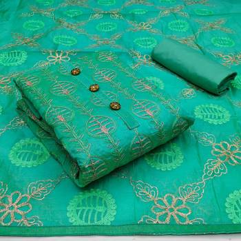 Turquoise Chanderi Women's Palazzo Suit With Heavy Embroidered Dupatta 1