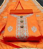 Orange Chanderi Silk Women's Unstitched Dress Material