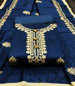 Navy Blue Chanderi Silk Women's Unstitched Dress Material