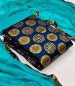 Navy Blue & Teal Brocade Unstitched Women's Dress Material